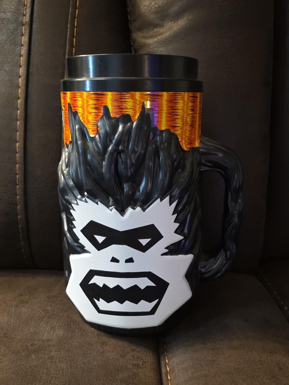 Black Travel Mug with Orange Accent - Branded Ceramic Handle